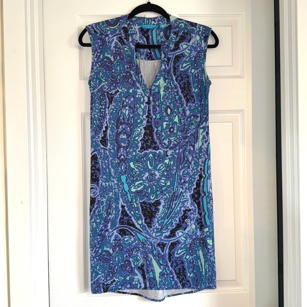 Tori Richard Honolulu Sleeveless Dress Paisley‎ Print Casual Blue XS Boho Summer